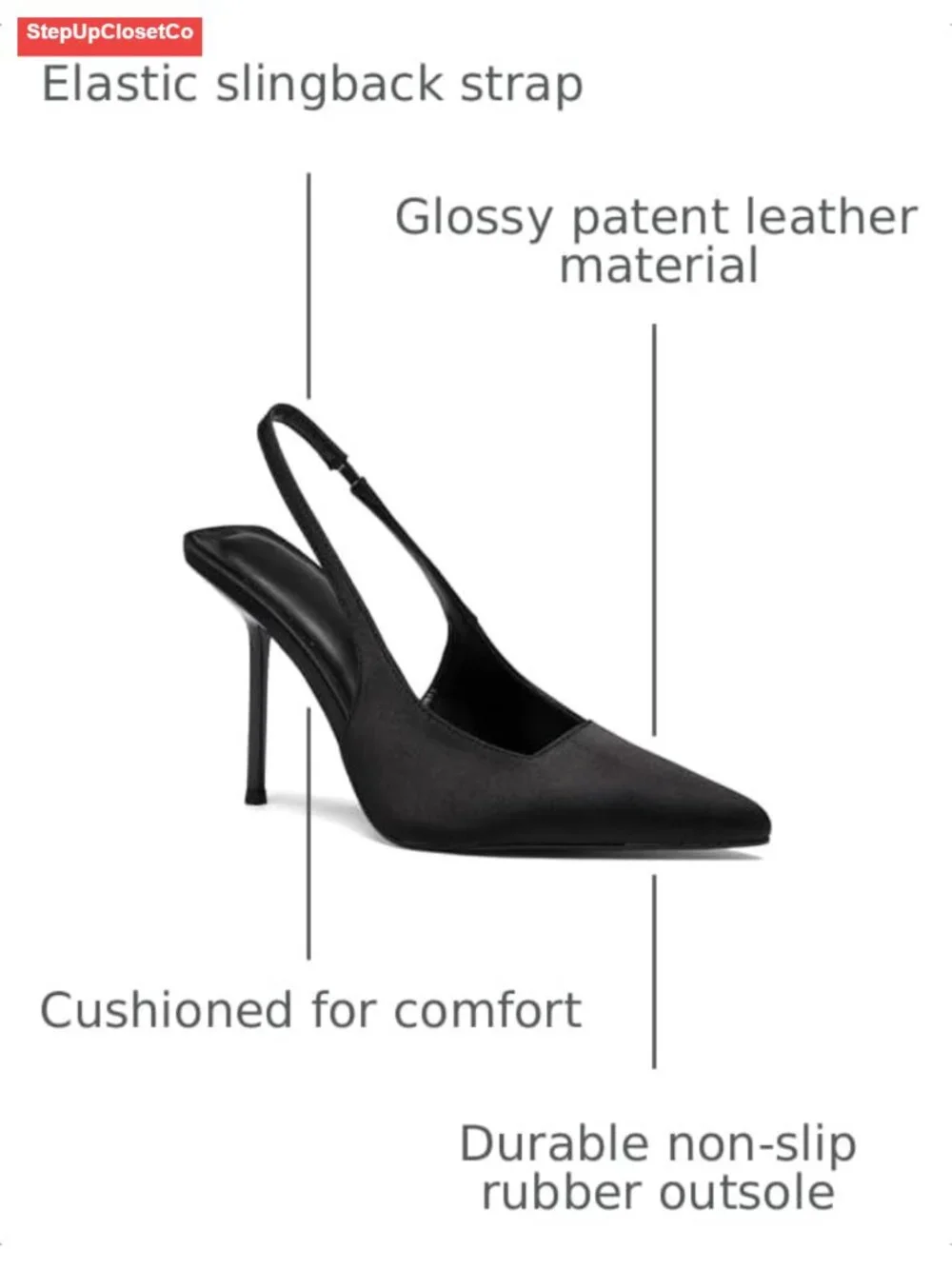 Women's Patent Leather Pointed Toe Slingback Heels Slip On Pumps 4.13